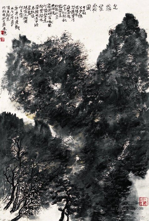 光雾云霁图 曾来德 焦墨 136X68cm 2008年